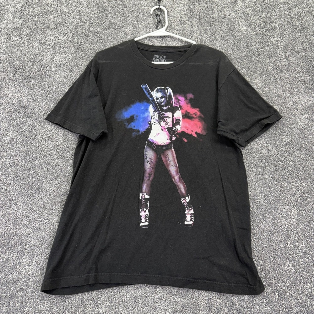 Suicide Squad Shirt Mens Large Black Harley Quinn Graphic Tee Tagless DC Comics